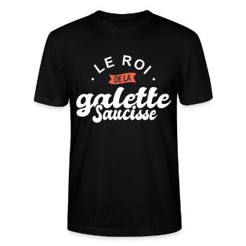 roi de la galette saucisse breton bretagne cuisine - T-shirt bio CRAFTER Stanley Stella Unisexe - noir - Devant - Alina (178cm) & Michal (187cm)