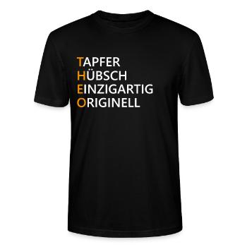 Theo Name Geschenk - Stanley/Stella Unisex Bio-T-Shirt CRAFTER - Schwarz - Vorne - Alina (178cm) & Michal (187cm)