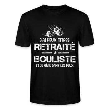 Retraité bouliste retraite pétanque cadeau drôle - T-shirt bio CRAFTER Stanley Stella Unisexe - noir - Devant - Alina (178cm) & Michal (187cm)