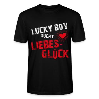 Lucky Boy sucht Liebesglueck - Stanley/Stella Unisex Bio-T-Shirt CRAFTER - Schwarz - Vorne - Alina (178cm) & Michal (187cm)