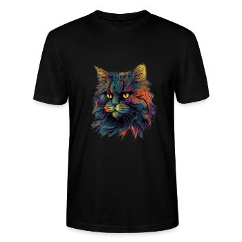 Bunte Perserkatze - Stanley/Stella Unisex Bio-T-Shirt CRAFTER - Schwarz - Vorne - Alina (178cm) & Michal (187cm)
