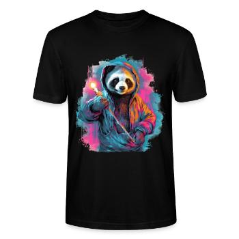 Panda mit Fackel - Stanley/Stella Unisex Bio-T-Shirt CRAFTER - Schwarz - Vorne - Alina (178cm) & Michal (187cm)