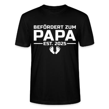 Werdender Papa 2025 - Stanley/Stella Unisex Bio-T-Shirt CRAFTER - Schwarz - Vorne - Alina (178cm) & Michal (187cm)