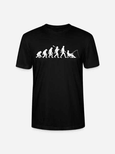 Evolution - Angler, Fishing Gift - Stanley/Stella CRAFTER Unisex Organic T-Shirt - black