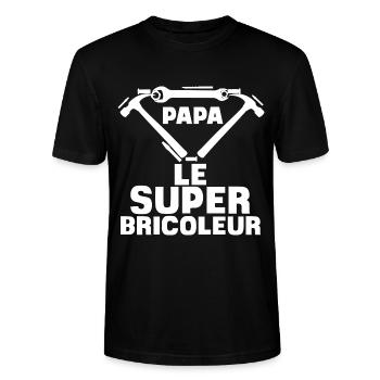 Papa le super bricoleur, idée cadeau humour père - T-shirt bio CRAFTER Stanley Stella Unisexe - noir - Devant - Alina (178cm) & Michal (187cm)
