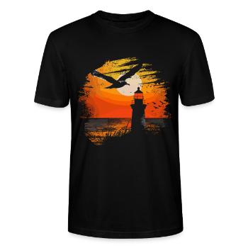 Möwe Seevogel Leuchtturm Sunset - Stanley/Stella Unisex Bio-T-Shirt CRAFTER - Schwarz - Vorne - Alina (178cm) & Michal (187cm)