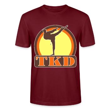 Teakwondo TKD Kämpfer - Vintage Retro Style - Stanley/Stella Unisex Bio-T-Shirt CRAFTER - Burgunderrot - Vorne - Alina (178cm) & Michal (187cm)