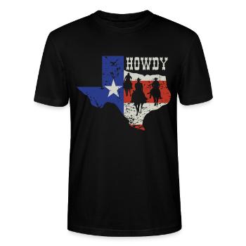 HOWDY Cowboy Texas - Stanley/Stella Unisex Bio-T-Shirt CRAFTER - Schwarz - Vorne - Alina (178cm) & Michal (187cm)