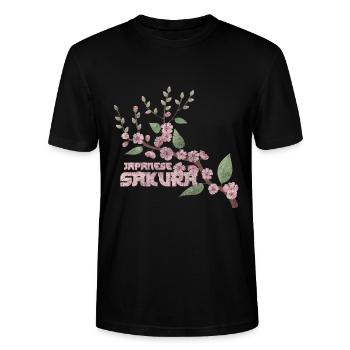 Fleur de cerisier en fleurs colorée - T-shirt bio CRAFTER Stanley Stella Unisexe - noir - Devant - Alina (178cm) & Michal (187cm)