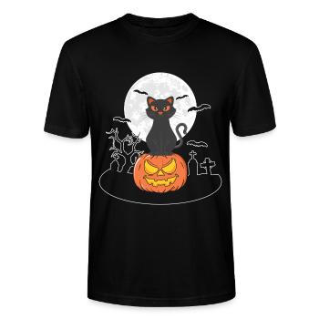 Halloween Katze Kürbis - Stanley/Stella Unisex Bio-T-Shirt CRAFTER - Schwarz - Vorne - Alina (178cm) & Michal (187cm)