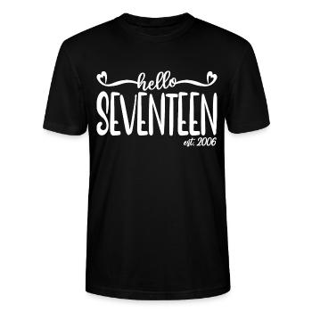 17e anniversaire Femmes Hello dix-sept Est. 2006 - T-shirt bio CRAFTER Stanley Stella Unisexe - noir - Devant - Alina (178cm) & Michal (187cm)