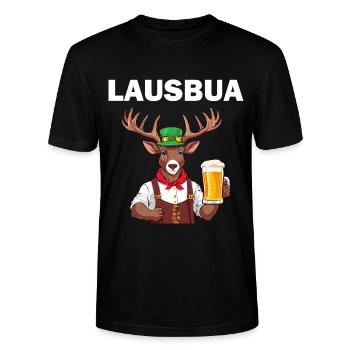 Lausbua Lederhose Hirsch Tracht Trachten Ersatz - Stanley/Stella Unisex Bio-T-Shirt CRAFTER - Schwarz - Vorne - Alina (178cm) & Michal (187cm)