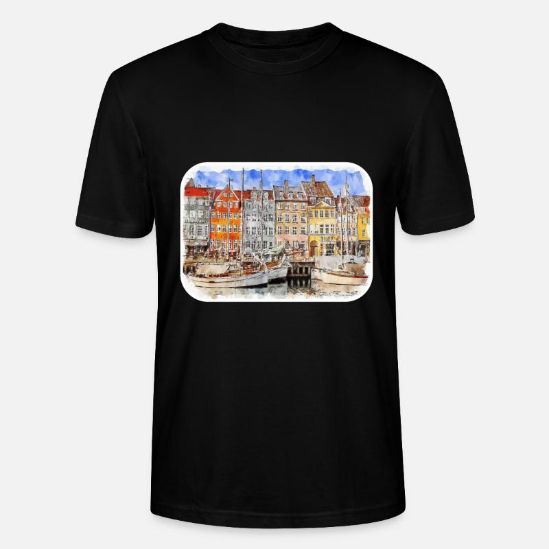 Copenhague Danemark Aquarelle Sketch Illustration - T-shirt bio CRAFTER Stanley Stella Unisexe - noir