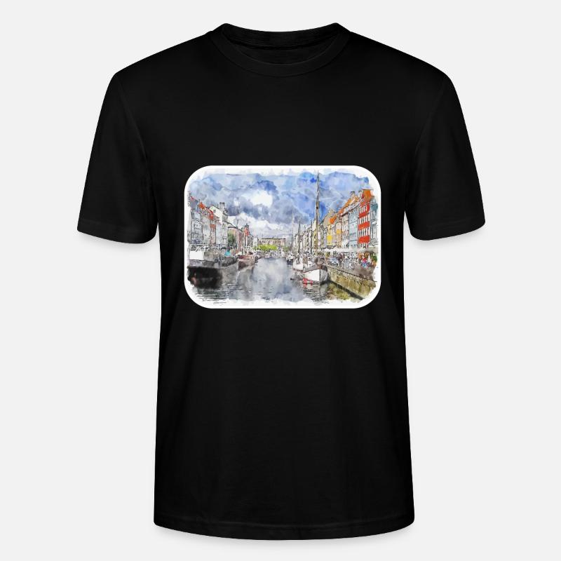 Copenhague Danemark Aquarelle Sketch Illustration - T-shirt bio CRAFTER Stanley Stella Unisexe - noir