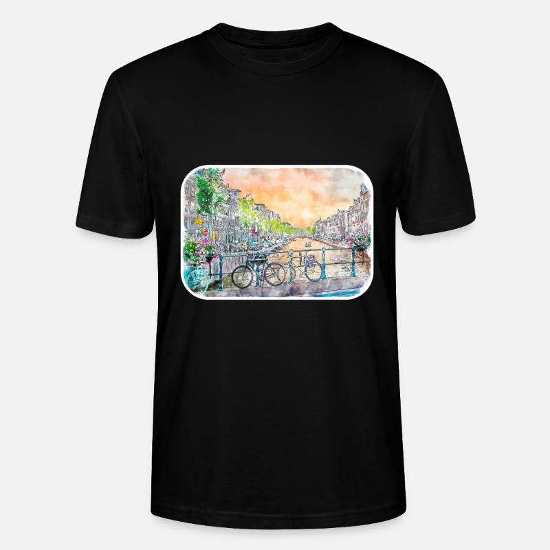Amsterdam Pays-Bas Aquarelle Dessin d’esquisse - T-shirt bio CRAFTER Stanley Stella Unisexe - noir