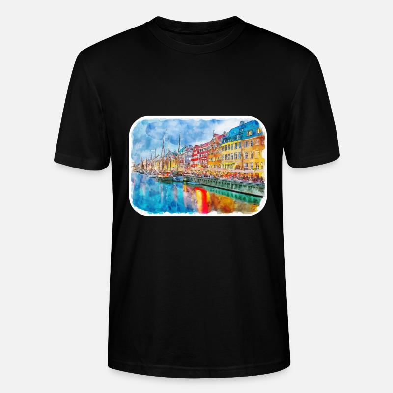 Copenhague Danemark Aquarelle Sketch Illustration - T-shirt bio CRAFTER Stanley Stella Unisexe - noir