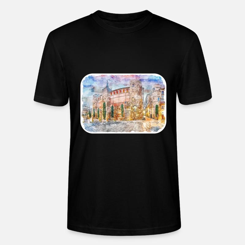 Barcelone Espagne Aquarelle Sketch Illustration - T-shirt bio CRAFTER Stanley Stella Unisexe - noir