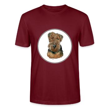 Welsh Terrier Dog Watercolor Sketch Illustration - Stanley/Stella CRAFTER Unisex Organic T-Shirt - burgundy - Front - Alina (178cm) & Michal (187cm)