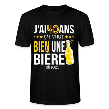 Cadeau d anniversaire 40 ans j ai 40 ans et bière - T-shirt bio CRAFTER Stanley Stella Unisexe - noir - Devant - Alina (178cm) & Michal (187cm)