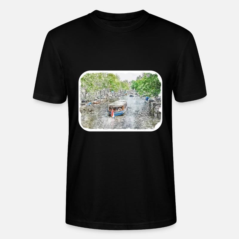 Amsterdam Pays-Bas Aquarelle Dessin d’esquisse - T-shirt bio CRAFTER Stanley Stella Unisexe - noir