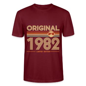 1982 - Stanley/Stella Unisex Bio-T-Shirt CRAFTER - Burgunderrot - Vorne - Alina (178cm) & Michal (187cm)