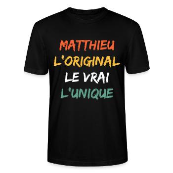 L'original le vrai l'unique Matthieu - T-shirt bio CRAFTER Stanley Stella Unisexe - noir - Devant - Alina (178cm) & Michal (187cm)