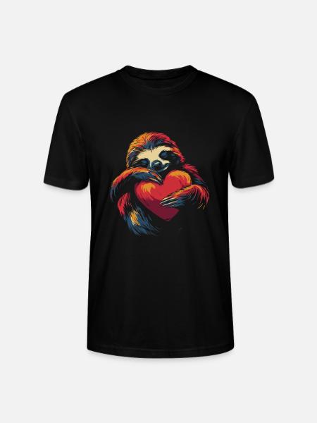 Sloth hugging heart - Stanley/Stella CRAFTER Unisex Organic T-Shirt - black