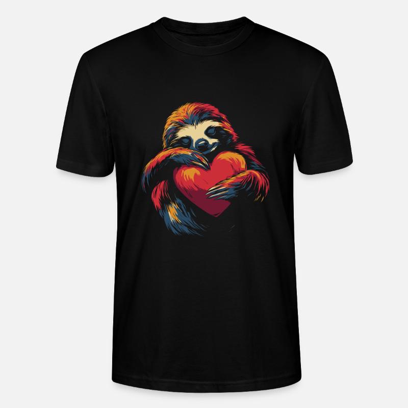 Sloth hugging heart - Stanley/Stella CRAFTER Unisex Organic T-Shirt - black