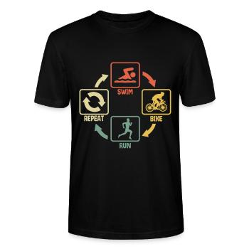 Triathlon Swim Bike Run witziger Lustig Spruch - Stanley/Stella Unisex Bio-T-Shirt CRAFTER - Schwarz - Vorne - Alina (178cm) & Michal (187cm)