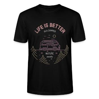 Camping Camping Caravanes Camping - T-shirt bio CRAFTER Stanley Stella Unisexe - noir - Devant - Alina (178cm) & Michal (187cm)