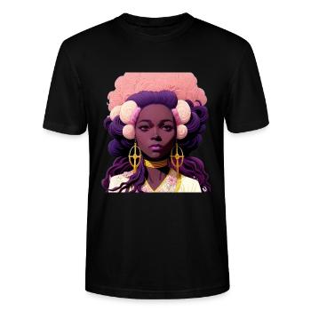 Beautiful African Goddess, Nymph, Ninfa, Purple - Stanley/Stella CRAFTER Unisex Organic T-Shirt - black - Front - Alina (178cm) & Michal (187cm)