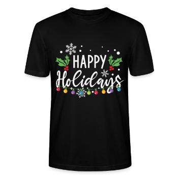 Happy Holidays Christmas Light Bulbs - Stanley/Stella CRAFTER Unisex Organic T-Shirt - black - Front - Alina (178cm) & Michal (187cm)