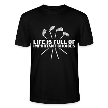 Funny Golf Life Is Full Of Important Choices - Stanley/Stella CRAFTER Unisex Organic T-Shirt - black - Front - Alina (178cm) & Michal (187cm)