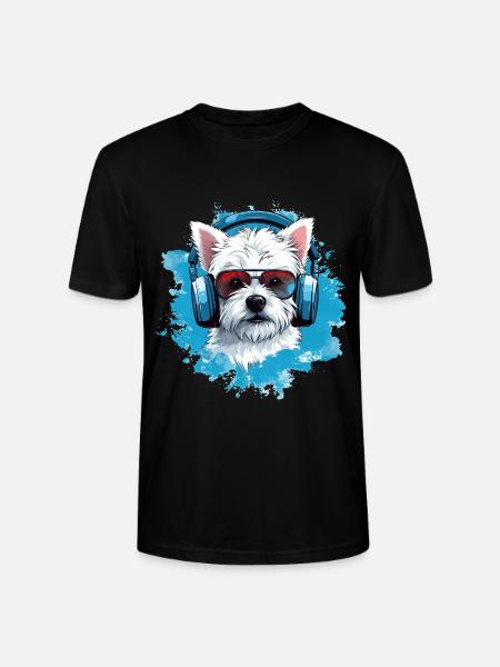 Westie mit Kopfhörern - Stanley/Stella Unisex Bio-T-Shirt CRAFTER - Schwarz