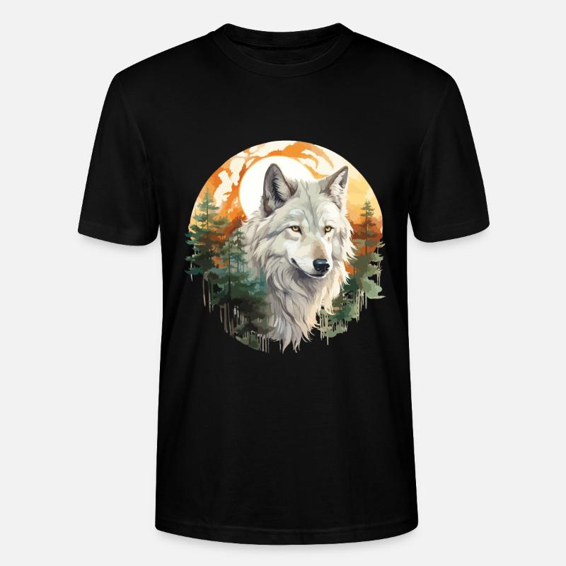 Wolf Wolf's Head Nature Wilderness Forest Trees Art - Stanley/Stella CRAFTER Unisex Organic T-Shirt - black