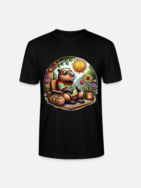 Capybara Hippie Peace - Stanley/Stella CRAFTER Unisex Organic T-Shirt - black