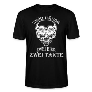 Zwei Hände, Zwei Eier, zwei Takte Rocker Totenkopf - Stanley/Stella Unisex Bio-T-Shirt CRAFTER - Schwarz - Vorne - Alina (178cm) & Michal (187cm)