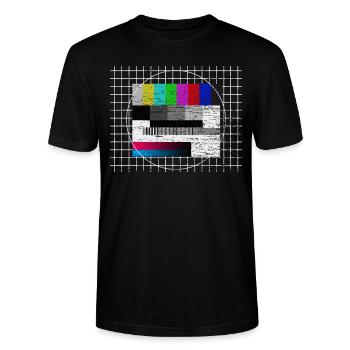 Testbild Oldschool 70er Fernsehen 80er Retro Motto - Stanley/Stella Unisex Bio-T-Shirt CRAFTER - Schwarz - Vorne - Alina (178cm) & Michal (187cm)