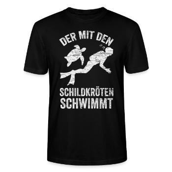 Schildkröte Taucher - Stanley/Stella Unisex Bio-T-Shirt CRAFTER - Schwarz - Vorne - Alina (178cm) & Michal (187cm)