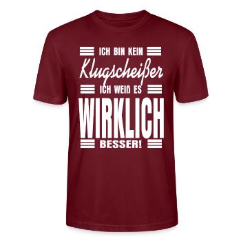 Besserwisser Universität Klassenbester - Stanley/Stella Unisex Bio-T-Shirt CRAFTER - Burgunderrot - Vorne - Alina (178cm) & Michal (187cm)