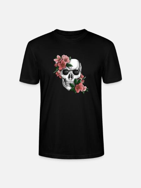 Skull with flowers - Stanley/Stella CRAFTER Unisex Organic T-Shirt - black