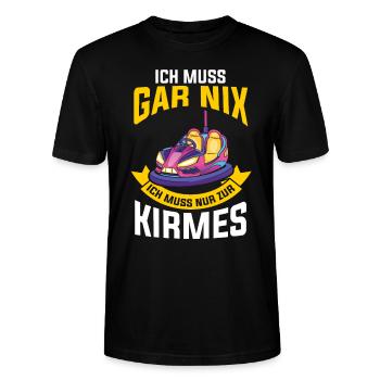 Ich muss gar nix ich muss nur zur Kirmes - Stanley/Stella Unisex Bio-T-Shirt CRAFTER - Schwarz - Vorne - Alina (178cm) & Michal (187cm)