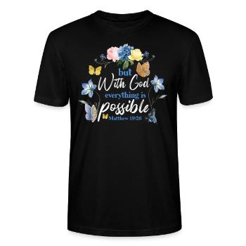 Kristen bibelvers sommerfugl - Stanley Stella CRAFTER unisex økologisk-T-shirt - sort - Foran - Alina (178cm) & Michal (187cm)