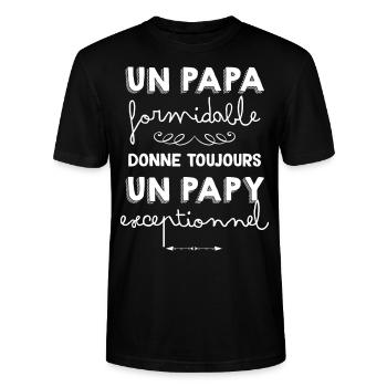 Papa Papy Exceptionnel Annonce Naissance - T-shirt bio CRAFTER Stanley Stella Unisexe - noir - Devant - Alina (178cm) & Michal (187cm)