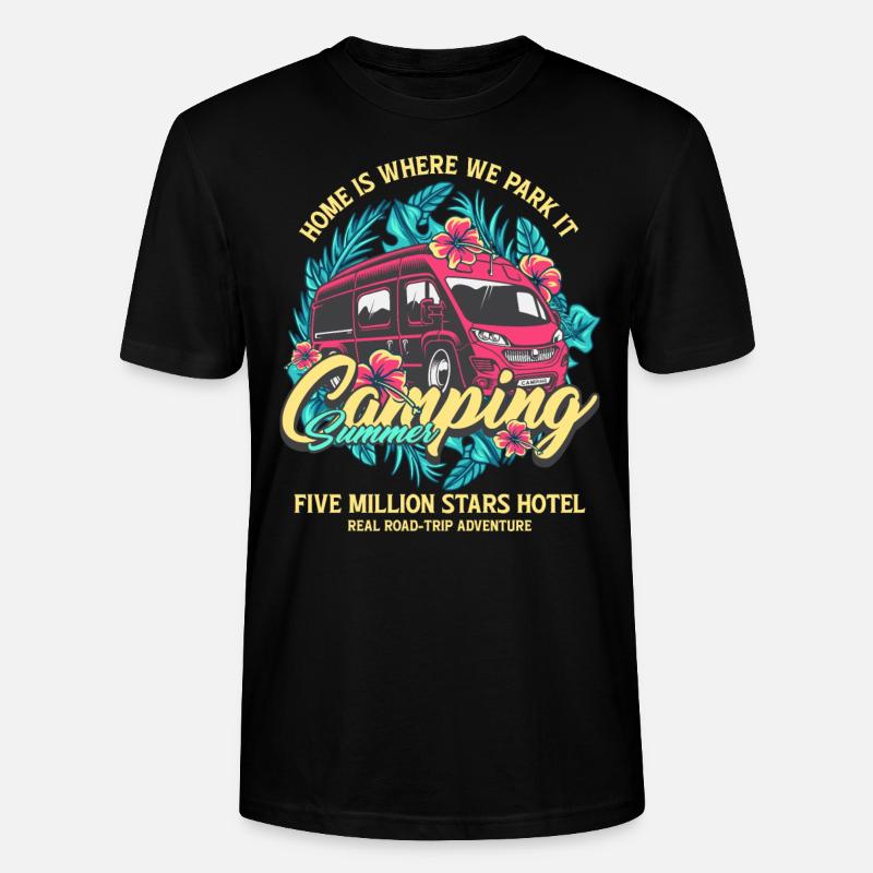 Camping Summer - Panel van - Stanley/Stella CRAFTER Unisex Organic T-Shirt - black