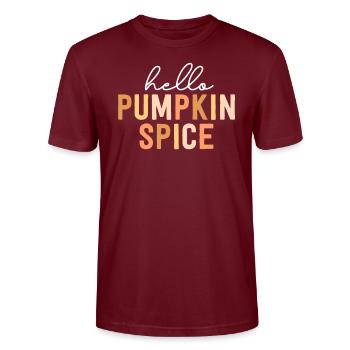 Hello Pumpkin Spice Latte Cute PSL Vintage Fall - Stanley/Stella CRAFTER Unisex Organic T-Shirt - burgundy - Front - Alina (178cm) & Michal (187cm)