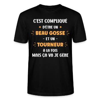 Beau gosse et Tourneur - T-shirt bio CRAFTER Stanley Stella Unisexe - noir - Devant - Alina (178cm) & Michal (187cm)