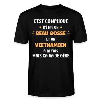 Beau gosse et Vietnamien - T-shirt bio CRAFTER Stanley Stella Unisexe - noir - Devant - Alina (178cm) & Michal (187cm)