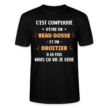 Compliqué beau gosse et droitier - T-shirt bio CRAFTER Stanley Stella Unisexe - noir - Devant - Alina (178cm) & Michal (187cm)