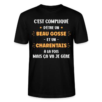 Beau gosse charentais - T-shirt bio CRAFTER Stanley Stella Unisexe - noir - Devant - Alina (178cm) & Michal (187cm)